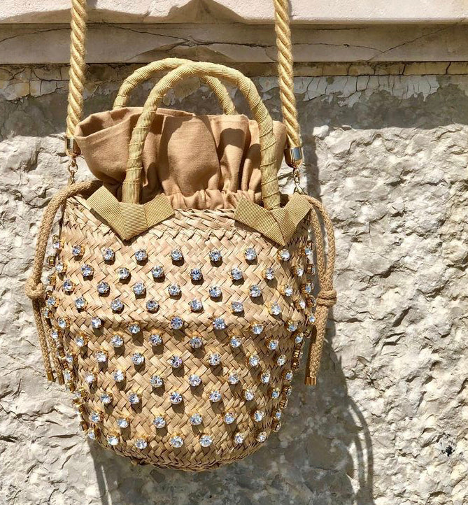 [Capri Forever] 白 ダイヤモンド カプリフォーエバー  ファッションカラフルなダイヤモンドストローバッグ手縫いホリデートート